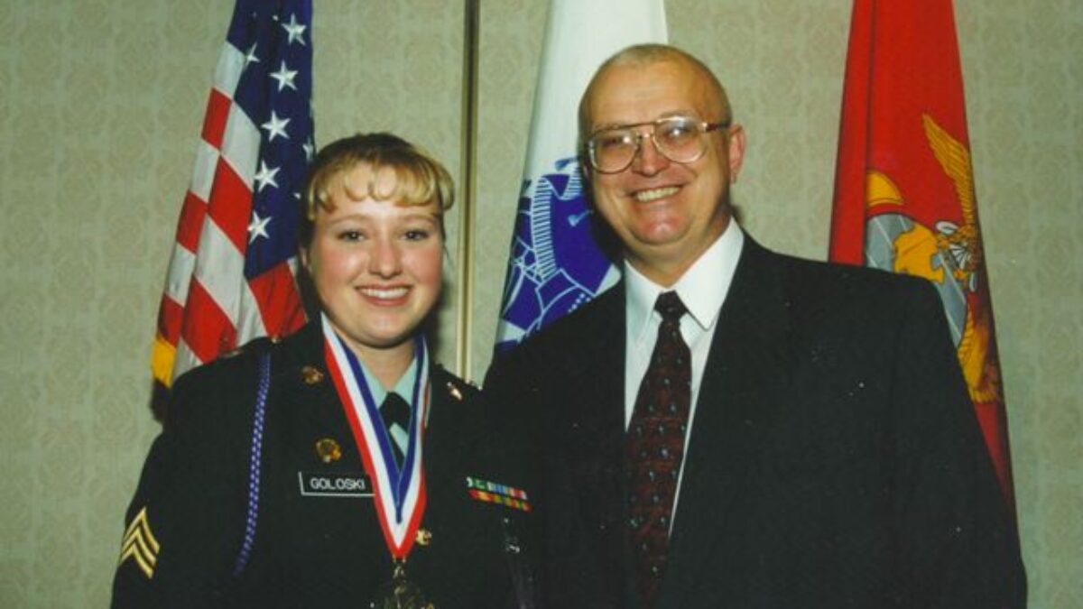 Dad was with me when I was awarded the 1999 Female Army Athlete of the Year medal.